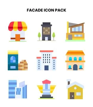 Facade Flat Icons Pack Ilustración de archivo