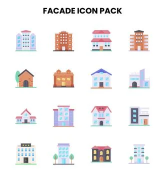 Facade Flat Scalable Icons Pack Ilustración de archivo