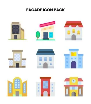 Facade Flat Set Icons Pack Ilustración de archivo