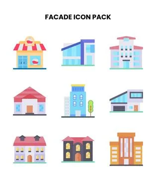 Facade Flat Set Icons Pack Ilustración de archivo