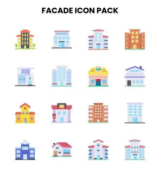 Facade Flat UI Icons Pack Stock Illustration