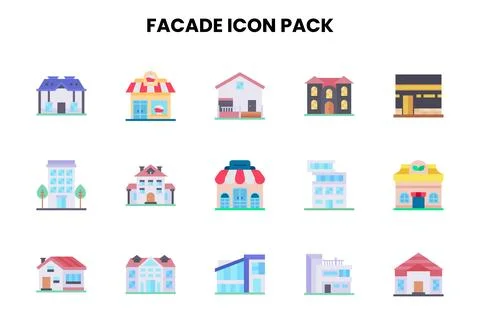 Facade Flat Vector Icons Pack Ilustración de archivo