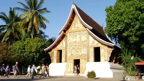 Facade of Funeral Chapel at Wat Xieng, Luang Prabang Laos Stock Footage 74684239