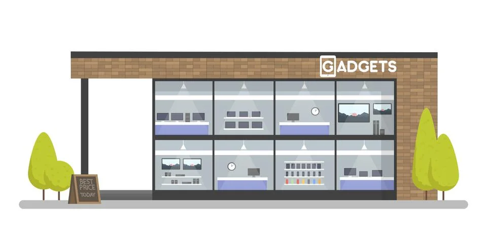 Facade of Gadgets and Electronics Store. Template concept for the website, .. 库存插图