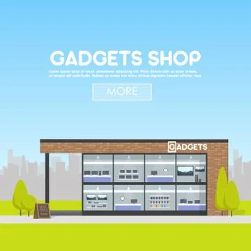 Facade gadgets shop in the urban space, the sale of computers, laptops, pho.. 库存插图