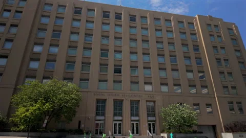 Facade of the General Services Administration (GSA) headquarters, static shot Stock Footage 320091048