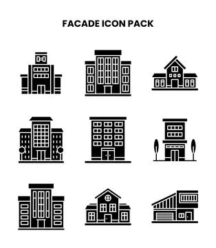 Facade Glyph Collection Icons Pack Ilustración de archivo