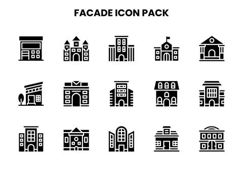 Facade Glyph Design Icons Pack Stock Illustration
