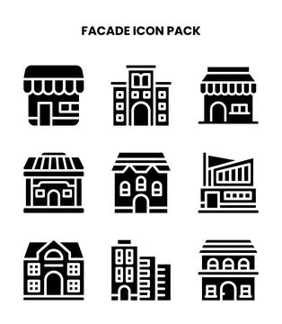 Facade Glyph Design Icons Pack Stock Illustration