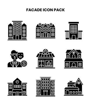 Facade Glyph Design Icons Pack Stock Illustration