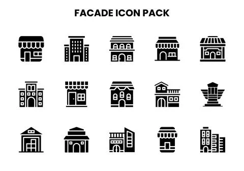 Facade Glyph Graphics Icons Pack 스톡 일러스트