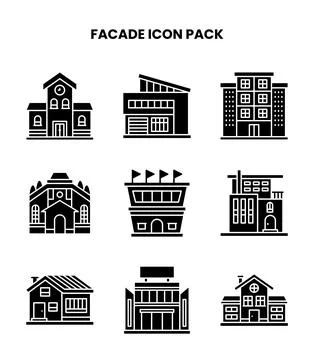 Facade Glyph Icons Pack Stock Illustration