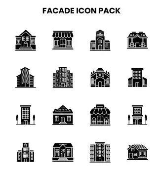Facade Glyph Scalable Icons Pack Stock Illustration