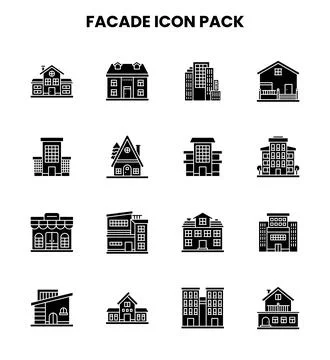Facade Glyph Scalable Icons Pack Stock Illustration