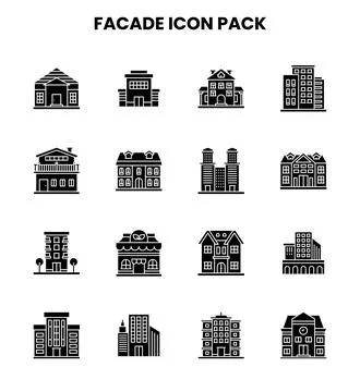 Facade Glyph Set Icons Pack Ilustración de archivo
