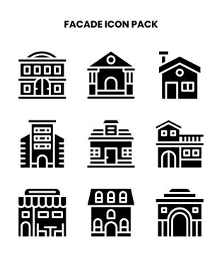Facade Glyph Set Icons Pack Illustrazione stock
