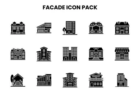 Facade Glyph Vector Icons Pack Stock Illustration