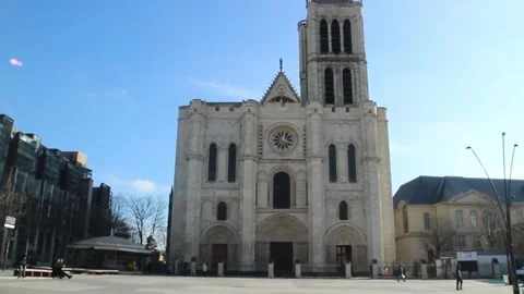 Façade of the gothic basilica of Saint-Denis in Paris, france. Stock Footage 142089212