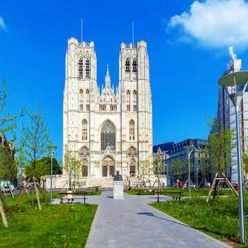 Facade of gothic carhedral, brussels Stock Photos