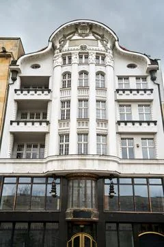 Facade of a historic tenement house with pilasters in the city of Poznan Stock Photos