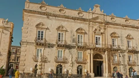 Facade of a historical building next to the Cathedral, Ortigia, Syracuse Stock Footage 166848817