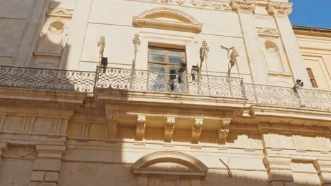 Facade of a historical building next to the Cathedral, Ortigia, Syracuse Stock Footage 166849185
