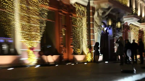 Facade of the Hotel Restaurant (New Year party). Stock-Footage 35596040
