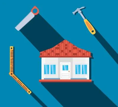 Facade of house construction with set tools Stockillustratie