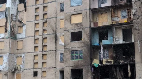 The facade of a house destroyed as a result of a massive missile strike car.. Stock Footage 260501175
