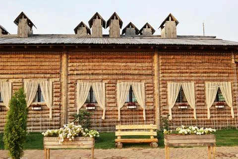 The facade of the house in a rustic minimalist style Stock Photos