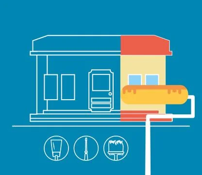 Facade of house under construction with set tools イラスト素材