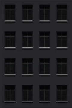 Facade house windows at night Ilustración de archivo