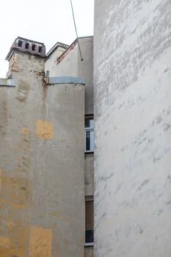 Facade of a house with windows walled off Stock Photos