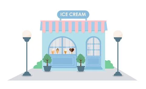 Facade of an ice cream shop. Flat vector illustration Stock Illustration