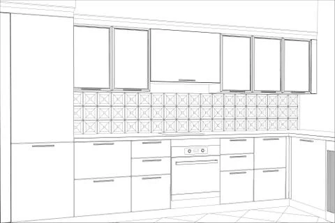 Facade kitchen vector sketch interior. Illustration created of 3d Illustrazione stock