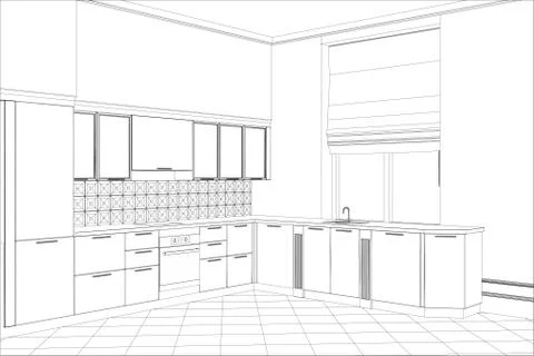 Facade kitchen vector sketch interior. Illustration created of 3d Illustrazione stock