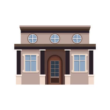 Facade of light gray building with round and rectangular windows Stock Illustration