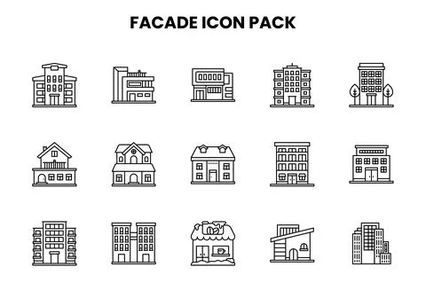 Facade Line Bundle Icons Pack Stock Illustration