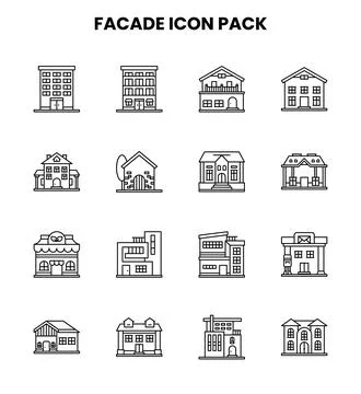 Facade Line Design Icons Pack Stock Illustration