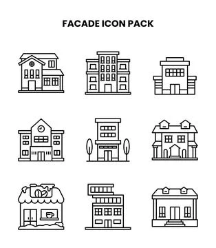 Facade Line Design Icons Pack Stock Illustration