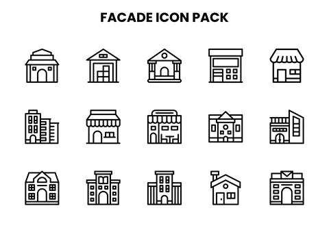 Facade Line Set Icons Pack Stock Illustration