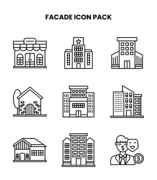 Facade Line Vector Icons Pack Stock Illustration