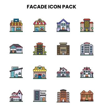 Facade Lineal Color Bundle Icons Pack Stock Illustration
