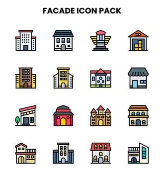 Facade Lineal Color Set Icons Pack Ilustración de archivo