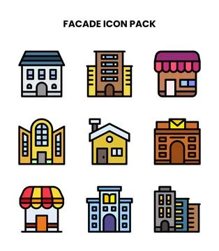Facade Lineal Color Vector Icons Pack Stock Illustration