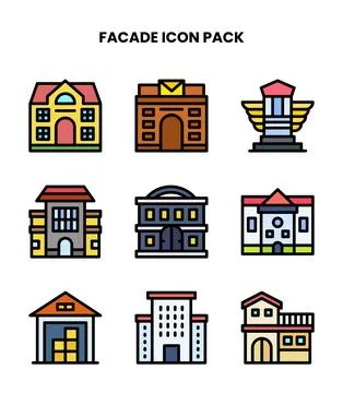 Facade Lineal Color Vector Icons Pack Ilustración de archivo