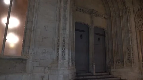 Facade of Lonja de la Seda in Valencia with tilt at night Stock Footage 133353476