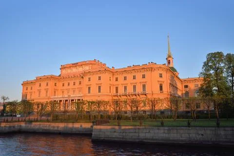 The facade of the Mikhailovsky (engineers') castle and the river Stock Photos