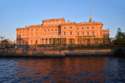 The facade of the Mikhailovsky (engineers') castle and the river Stock Photos