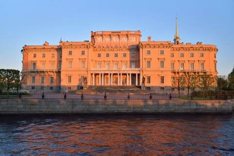 The facade of the Mikhailovsky (engineers') castle and the river Stock Photos